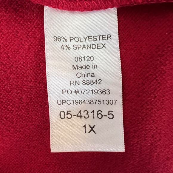 Catherines Womens Midi Dress Size 1X Red Ruffle-Trim 3Q Sleeves Modest - Picture 6 of 7